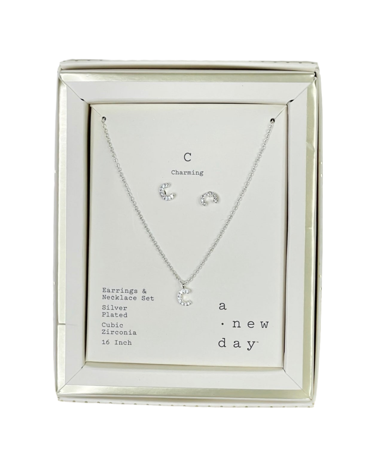 A New Day Charming Letter C Silver Plated Necklace and Earrings Set