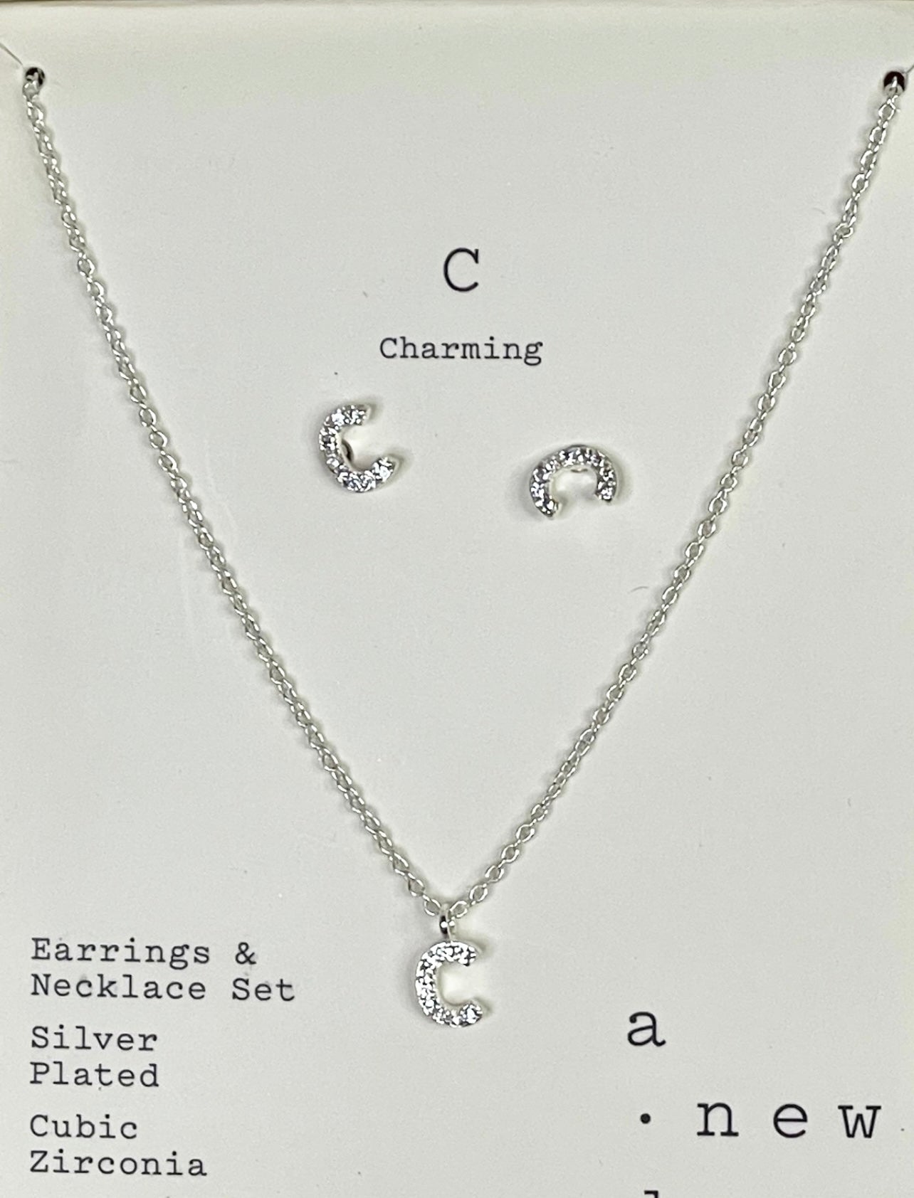 A New Day Charming Letter C Silver Plated Necklace and Earrings Set
