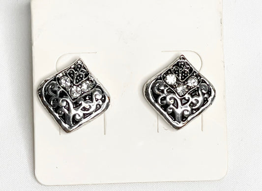 Women’s Silver Tone With Rhinestone Earrings