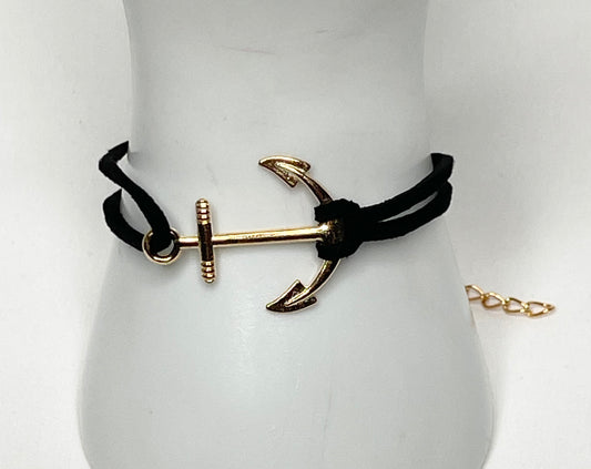 Corded Gold Tone Anchor Bracelet