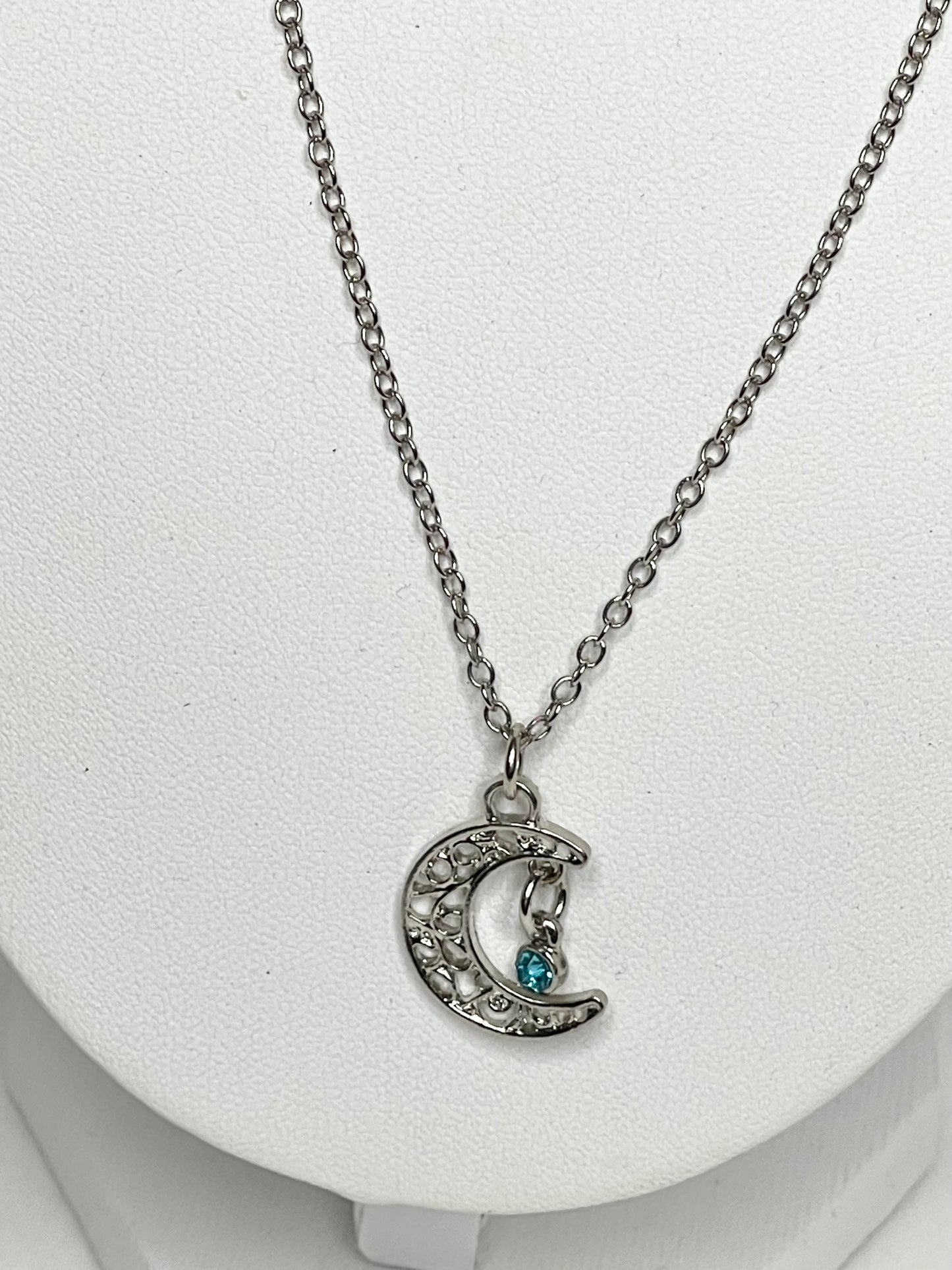 Cosmic Aura Moon Blue Rhinestone Pendant Necklace