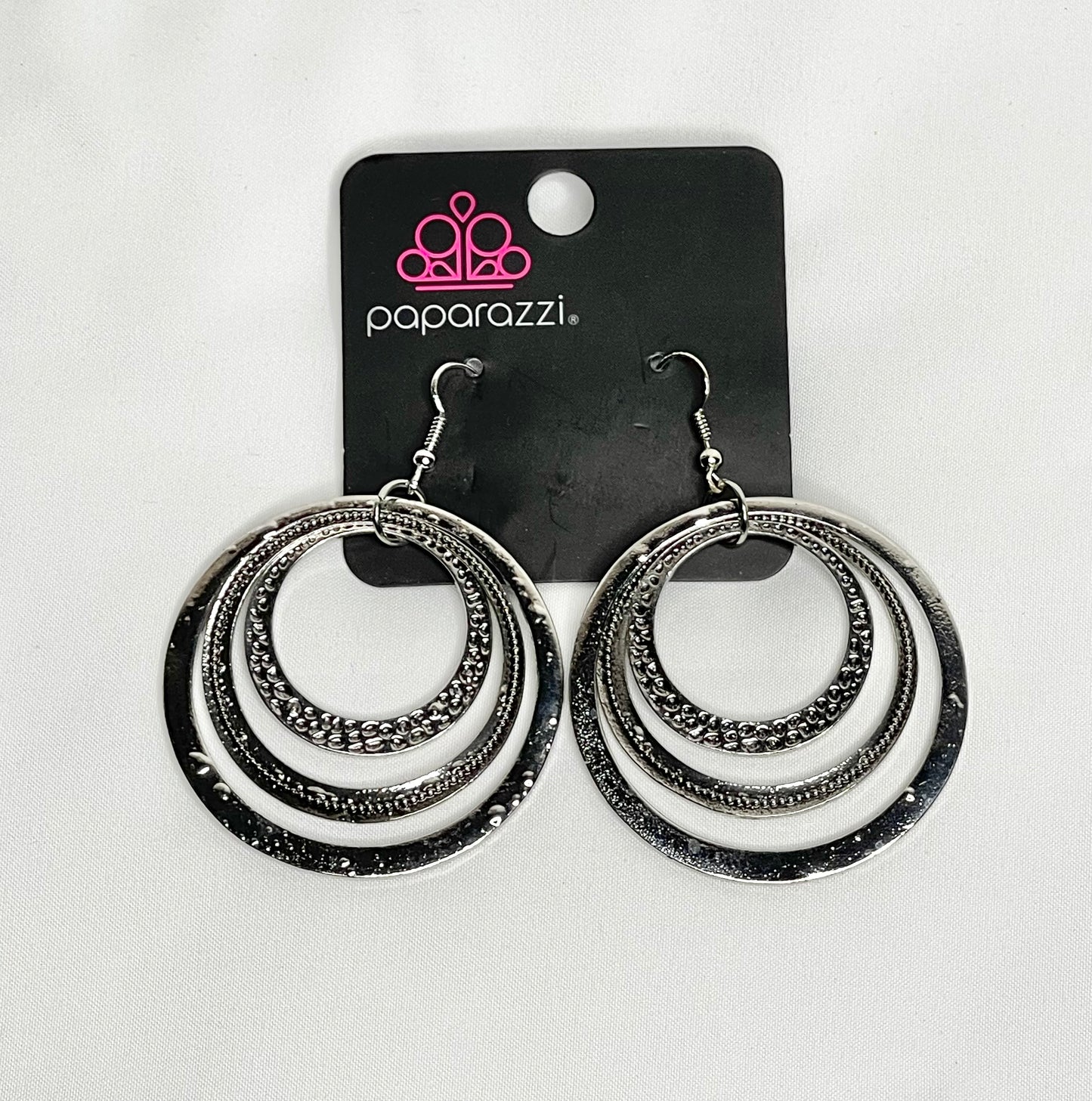 New PAPARAZZI Tempting Texture EARRINGS Silver Hoops Dangle Fishhook