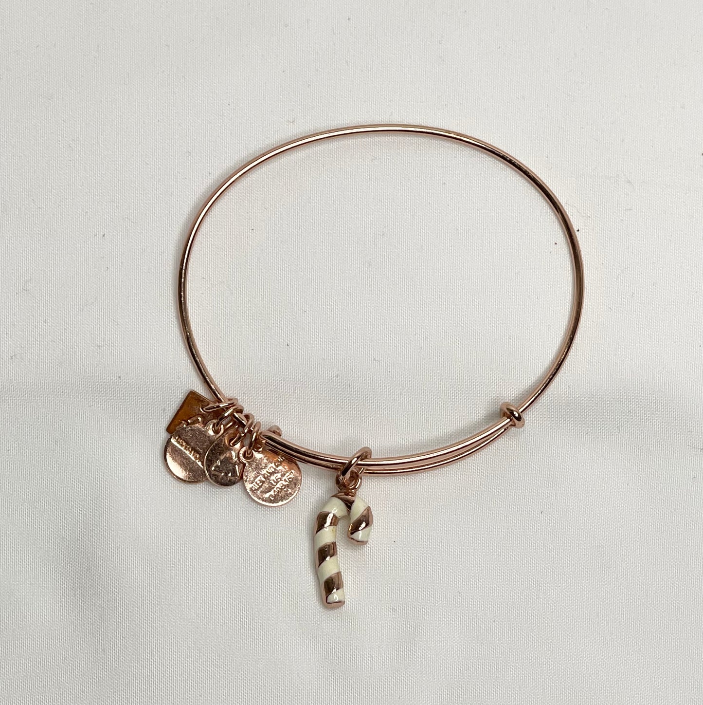 Alex and Ani Rose Gold Candy Cane Charm Bangle Bracelet