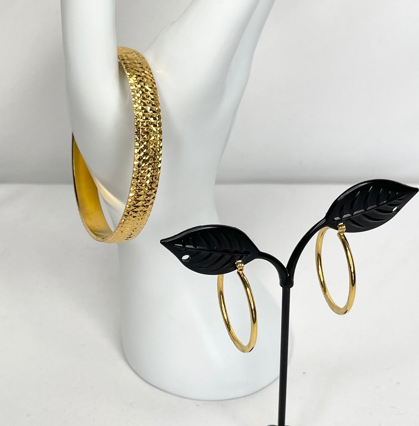 Gold Tone Bangle Bracelet and Hoop Earrings