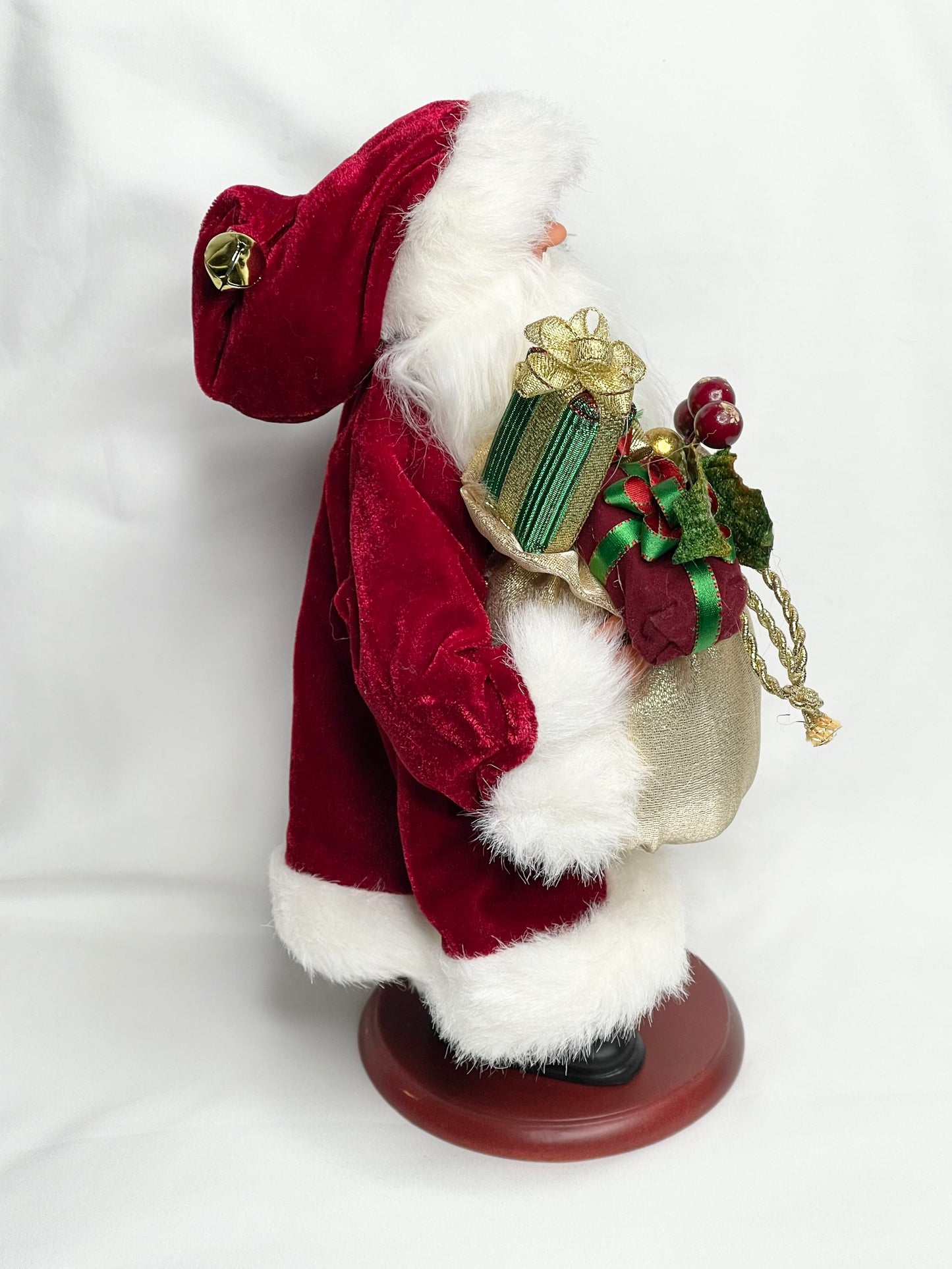 Vintage 12” Macy’s Holiday Lane  Santa With Wooden Base