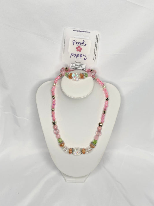 Pink Poppy Girls Beaded Necklace And Bracelet Set