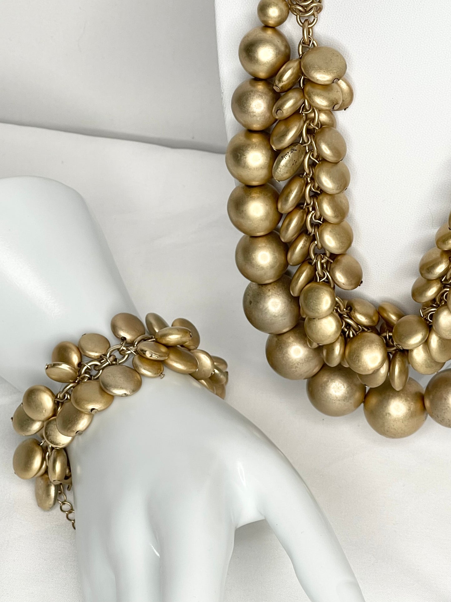 Vintage Cassandra Gold Beaded Statement Necklace and Bracelet Set