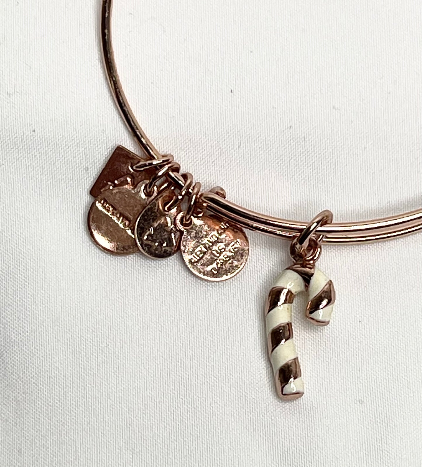 Alex and Ani Rose Gold Candy Cane Charm Bangle Bracelet