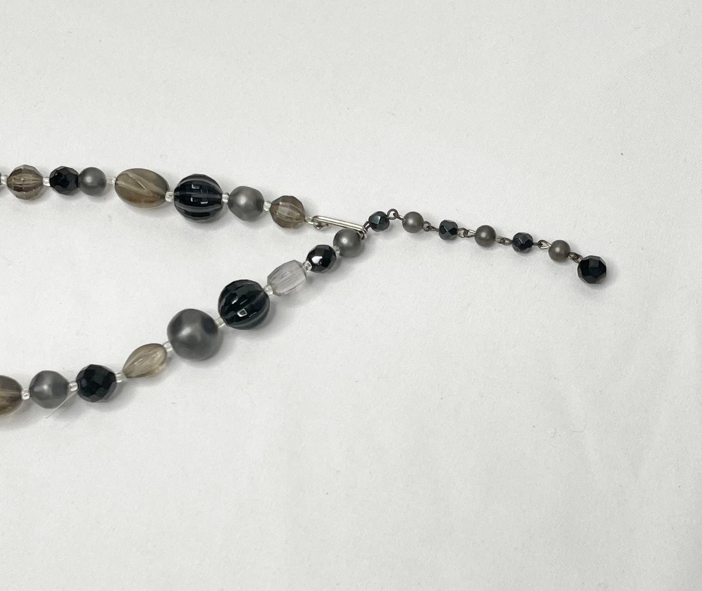 Long Gray and Black Beaded Necklace