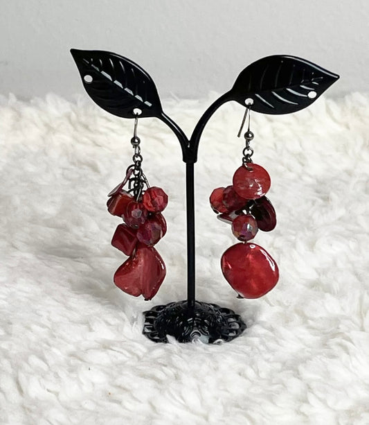 Vintage Red Beaded Dangle Earrings