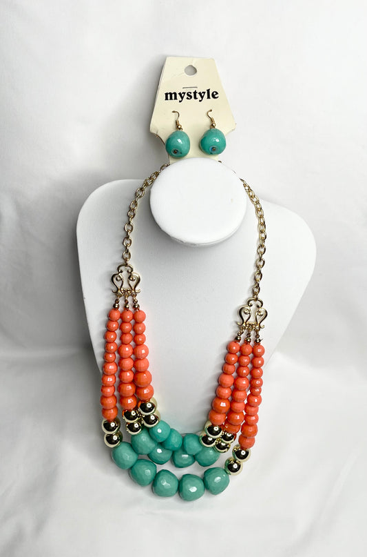 Mystyle Beaded Statement Necklace and Earring Set