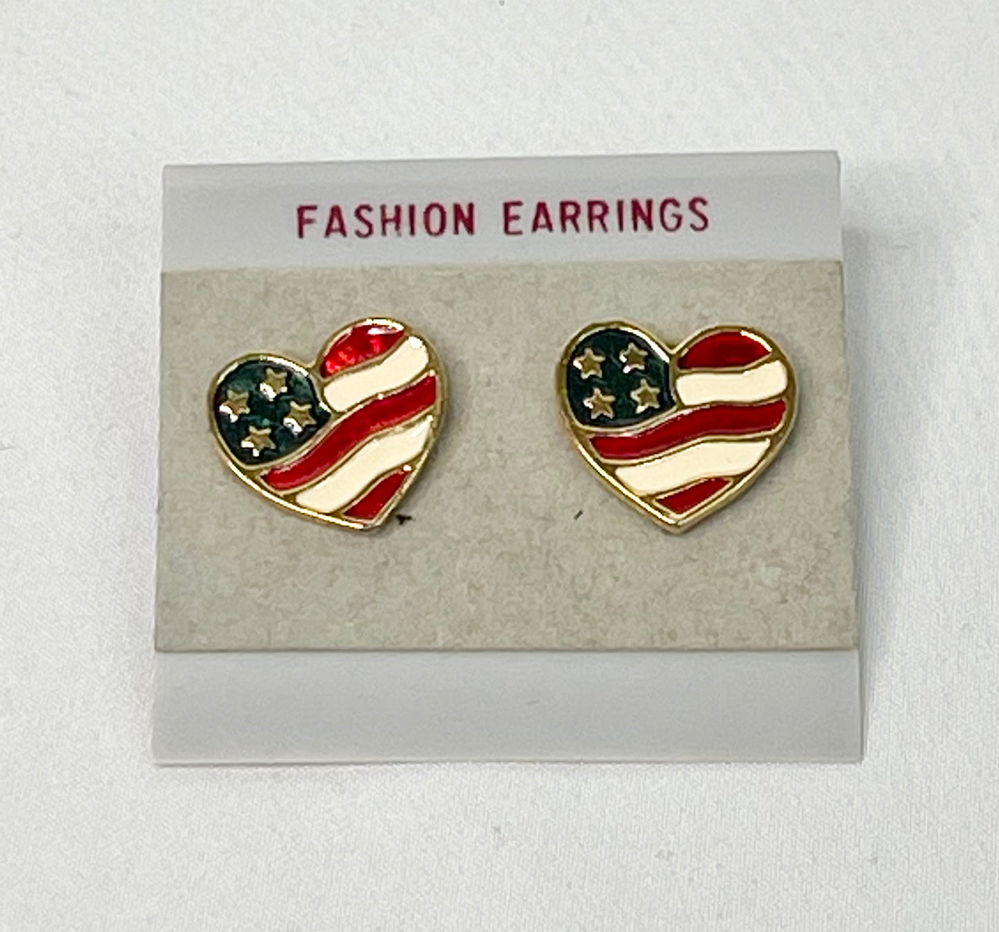 Vintage Avon American Flag Heart Shaped Enamel Earrings
