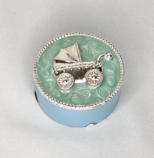 NIB Papyrus Baby Blue Carriage Enameled Mini Trinket Box