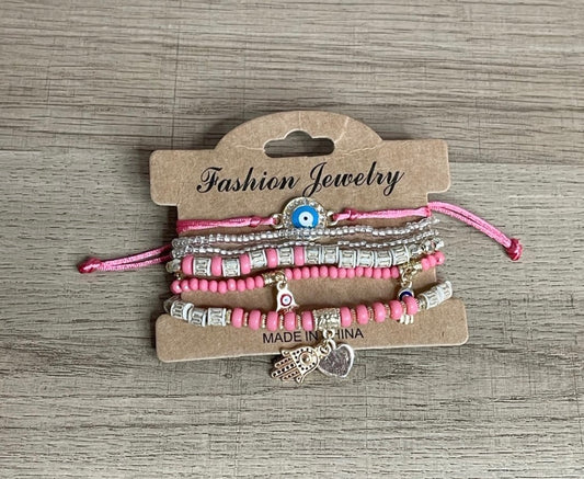 Fashion Jewelry Pink Bracelet Set