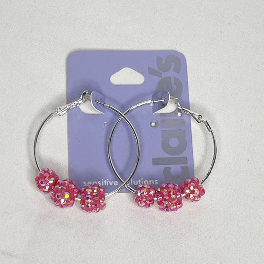 Claire’s Pink Beaded Hoop Earrings