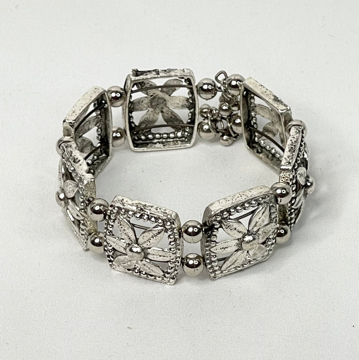 Vintage Oxidized Flower Cuff Bangle Bracelet