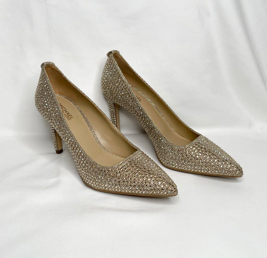 Michael Kors Pale Gold Rhinestone Dorothy Flex Pump Heels