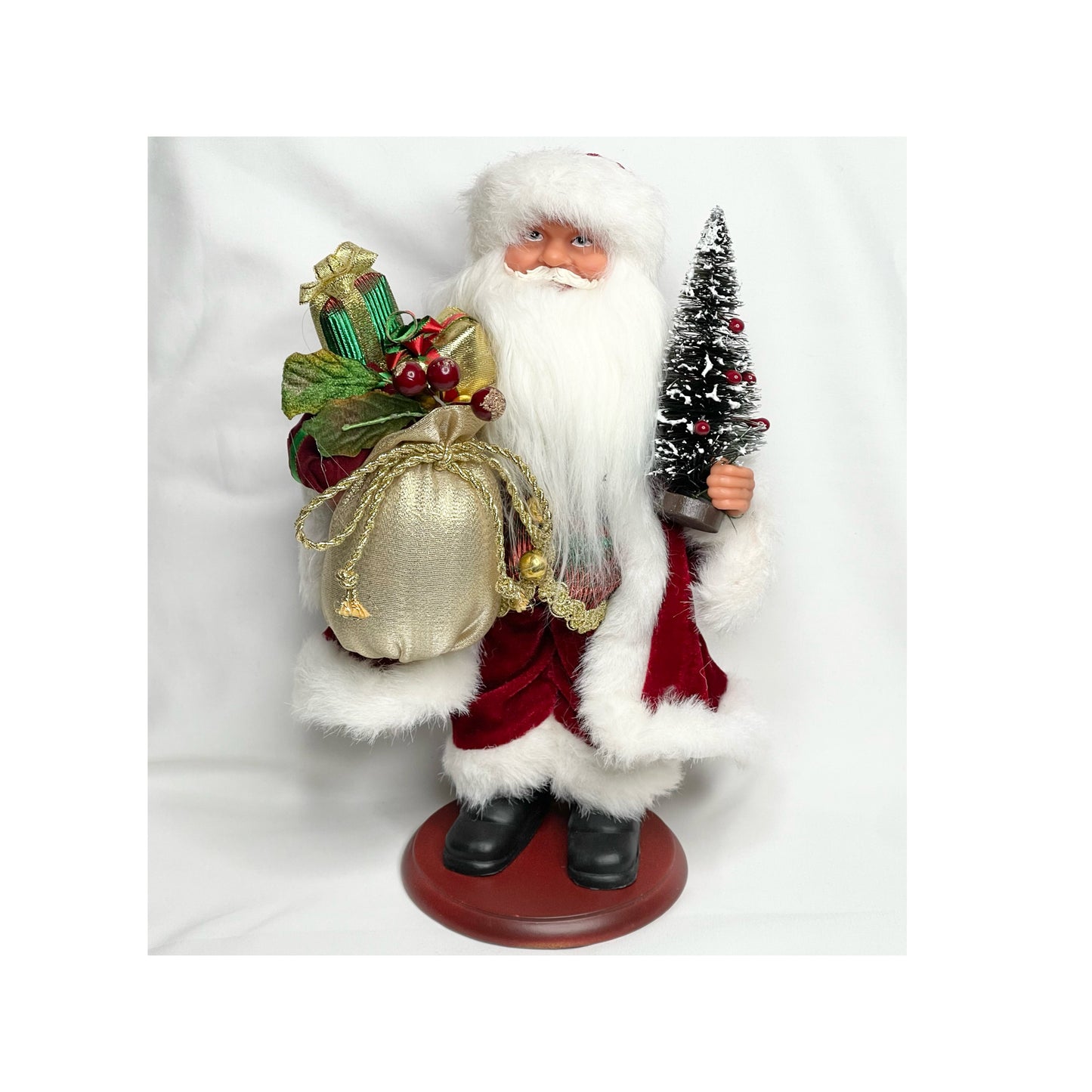 Vintage 12” Macy’s Holiday Lane  Santa With Wooden Base